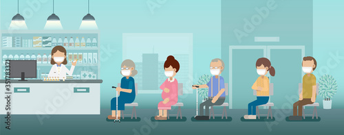 Vaccination concept with doctor hold syringe with vaccine flat design vector illustration