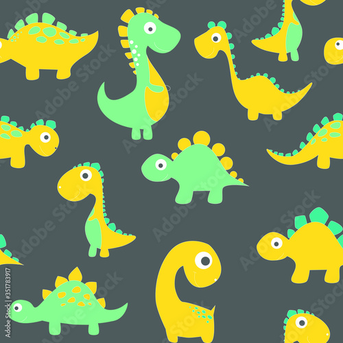 Childish dinosaur seamless pattern for fashion clothes  fabric  t shirts. hand drawn vector