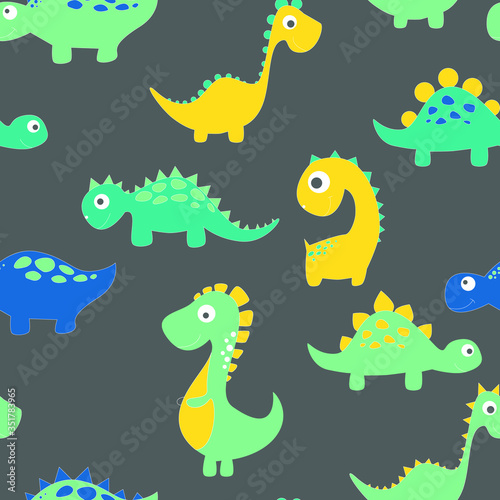 Childish dinosaur seamless pattern for fashion clothes  fabric  t shirts. hand drawn vector