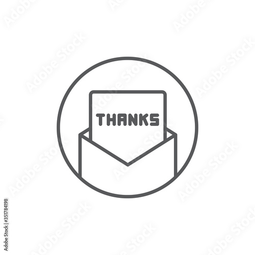 Envelope with thank you letter vector icon symbol isolated on white background