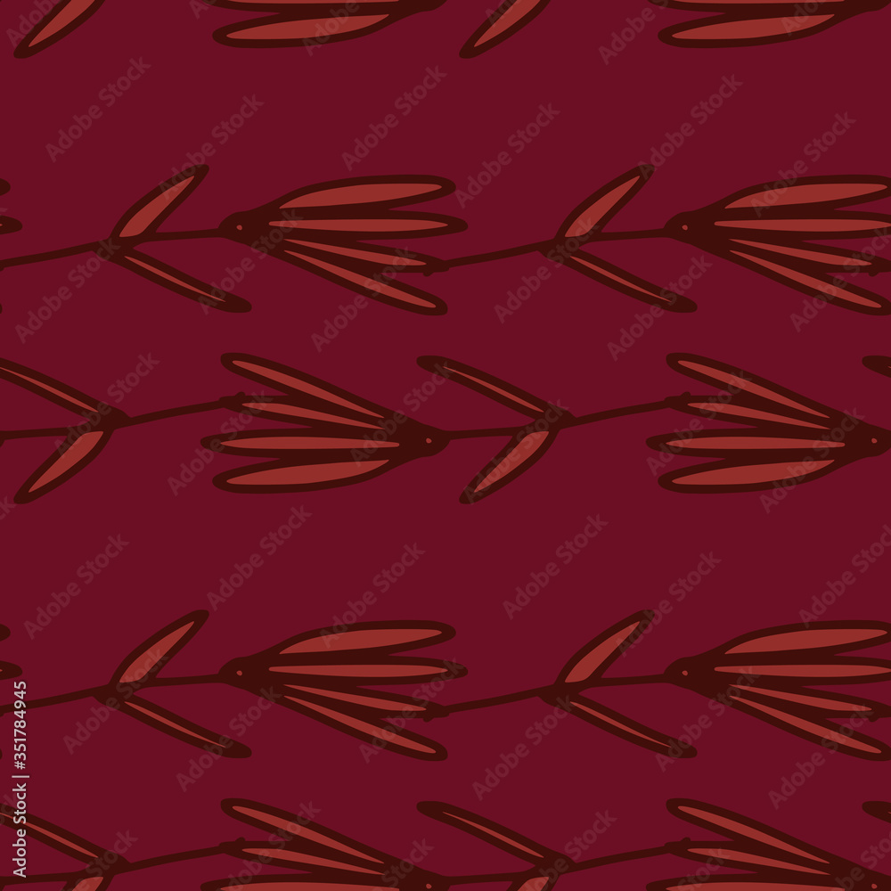 Obraz premium Romantic little forest flowers seamless pattern on red background. Geometric floral wallpaper.