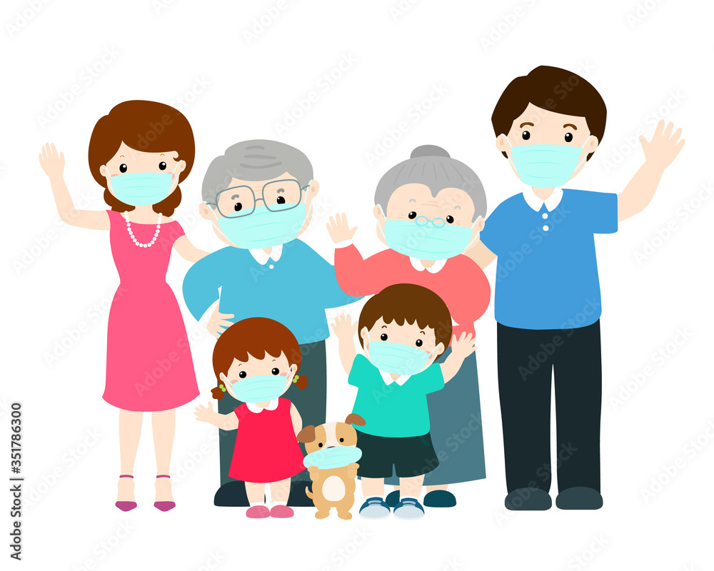 Big family wearing surgical mask to prevent vector. Big family wearing surgical mask to prevent vector.