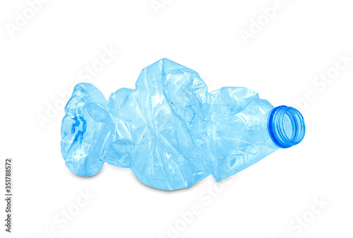 Blue plastic bottle on the White Blackground Concept of not using plastic.Recycling concept