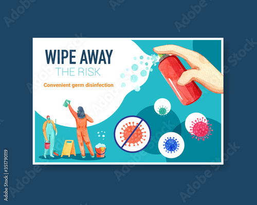 Facebook template design disinfection with spraying,cleaning,washing and disinfectant protect virus,bacteria and coronavirus