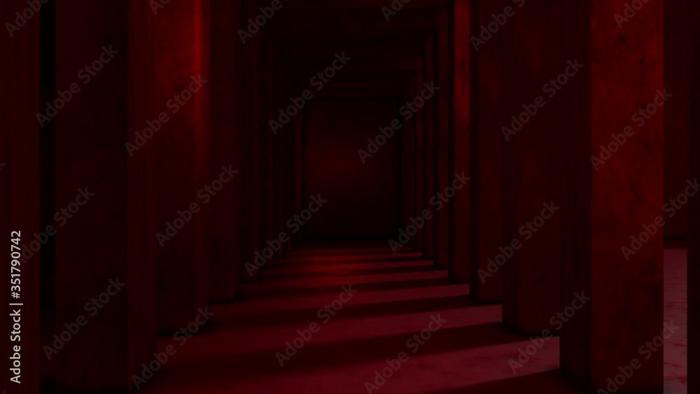Go through in the red dark tunnel, 3d rendering Go through in the red dark tunnel, 3d rendering