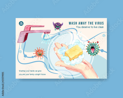 Facebook template design with hand sanitizer  and protect Coronavirus and bateria