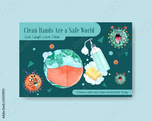 Facebook template design with hand sanitizer  and protect Coronavirus and bateria