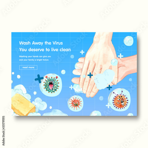 Facebook template design with hand sanitizer  and protect Coronavirus and bateria
