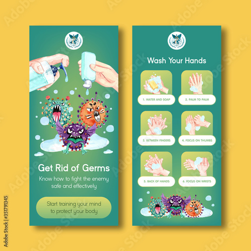 Hand sanitizer flyer template design with protect and safety about Coronavirus and bateria