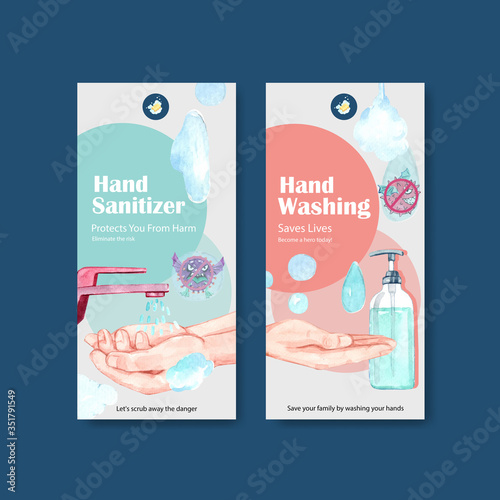 Hand sanitizer flyer template design with protect and safety about Coronavirus and bateria
