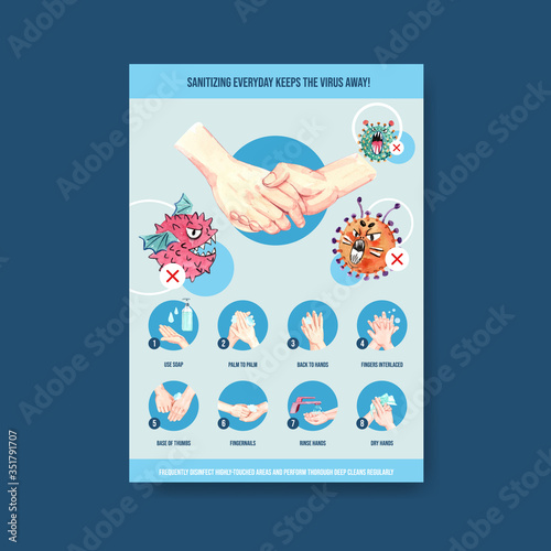 how use hand sanitizer infographic with details about coronavirus and bacteria