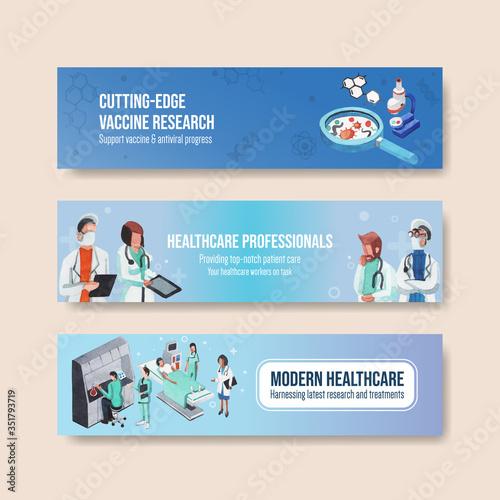 healthcare banner design with hospital,doctor and pharmacy