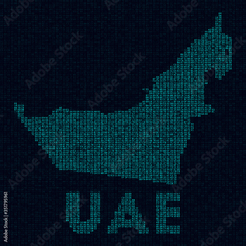 UAE tech map. Country symbol in digital style. Cyber map of UAE with country name. Charming vector illustration.