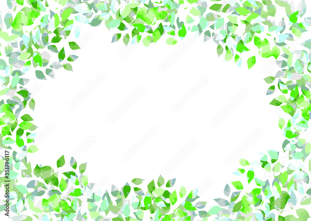 光り輝く新緑の葉の文字スペースイラスト