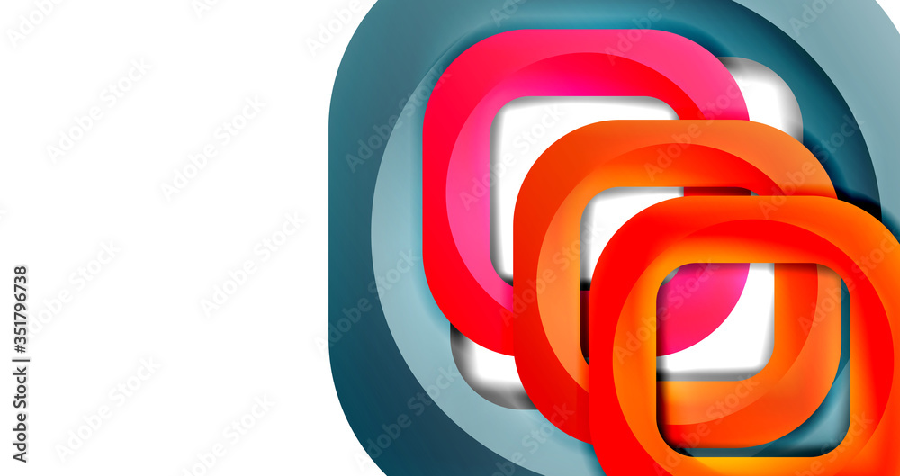 Fototapeta premium Square geometric vector abstract background, dynamic modern minimal template. Multicolored square shapes with round corners overlapping each other