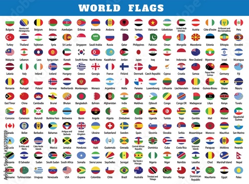 Rounded world flags Collection. circular design. Rounded world flags Collection drawing by illustration. Set of world flags