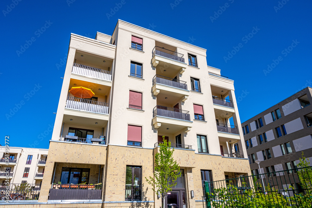 Fototapeta premium Modern beige multi-family house seen in Berlin, Germany