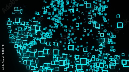 Neon light cube Block Network futuristic flying Matrix digital technologic animation 3D rendering © korrakot sittivash