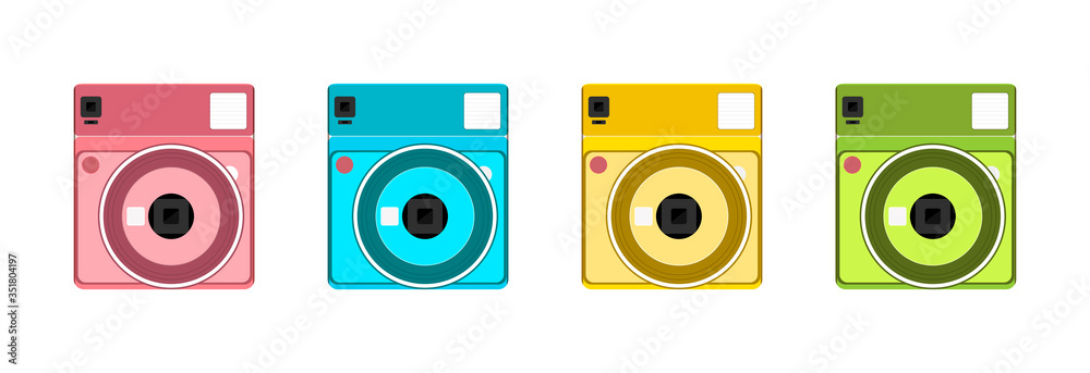 Camera with instant photo on a light background. Camera with instant photo on a light background.