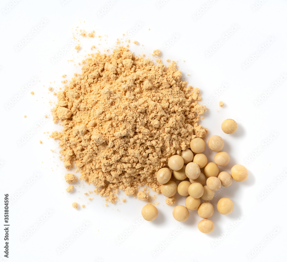 Japanese Kinako and soybeans on a white background Japanese Kinako and soybeans on a white background