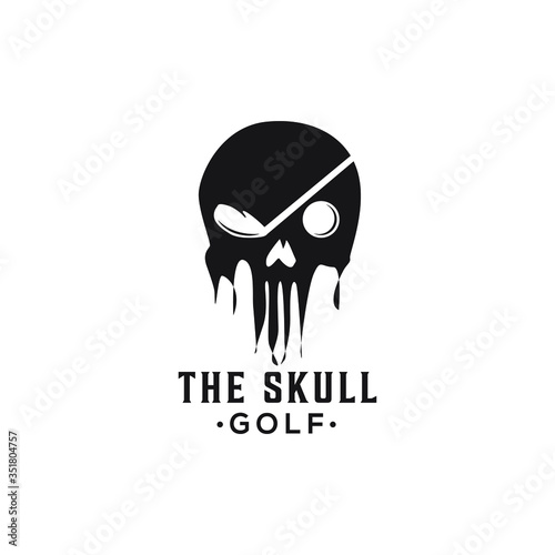 scared skull pirates with stick golf and ball logo vector design