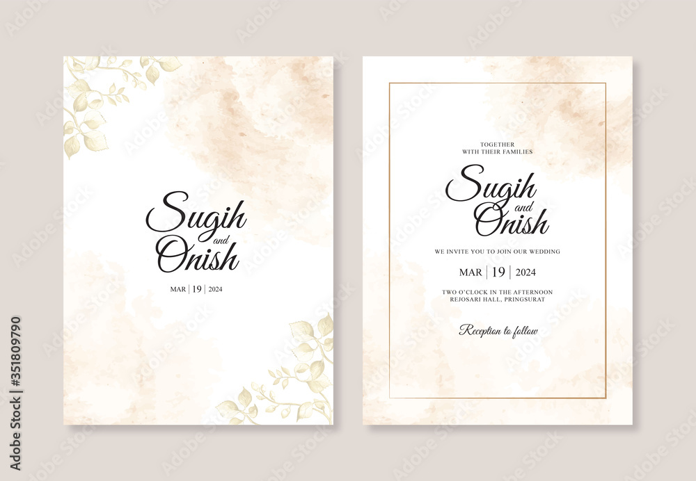 Splash of watercolors and leaf paintings for wedding invitation templates