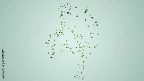 3D marijuana flying with alpha matte