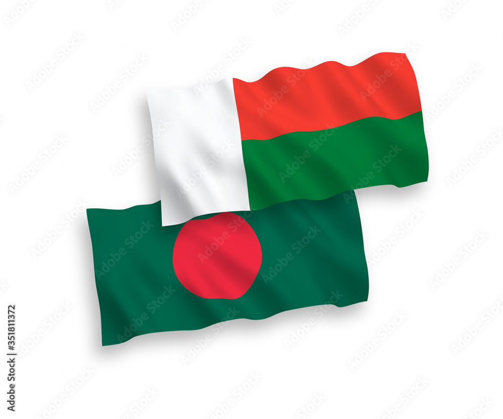 Flags of Madagascar and Bangladesh on a white background Flags of Madagascar and Bangladesh on a white background