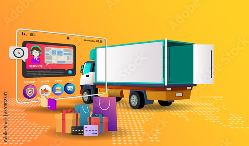 online shopping with truck Vector for banner