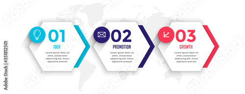 hexagonal style three steps business infographic template