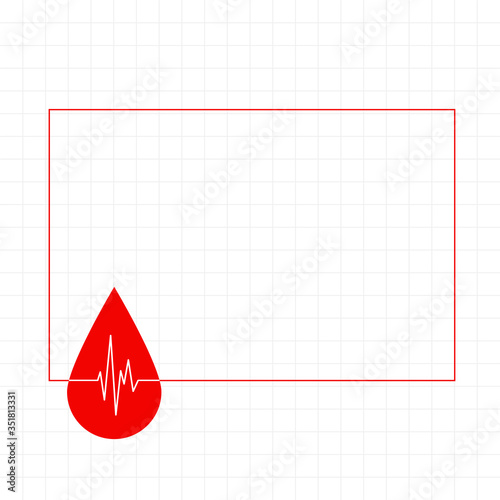 blood drop with heartbeat line frame with text space