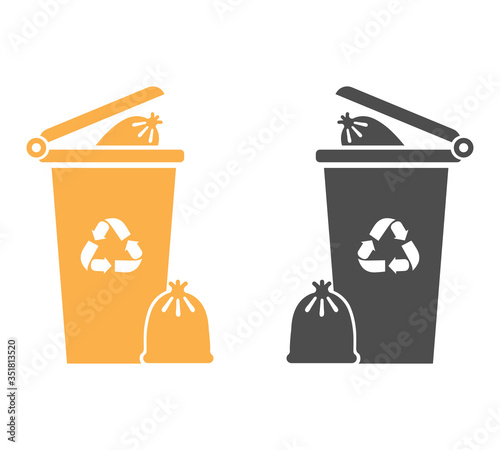 Recycle bin with recycle symbol icon isolated. Trash can icon. Garbage bin sign. Recycle basket icon. Flat design