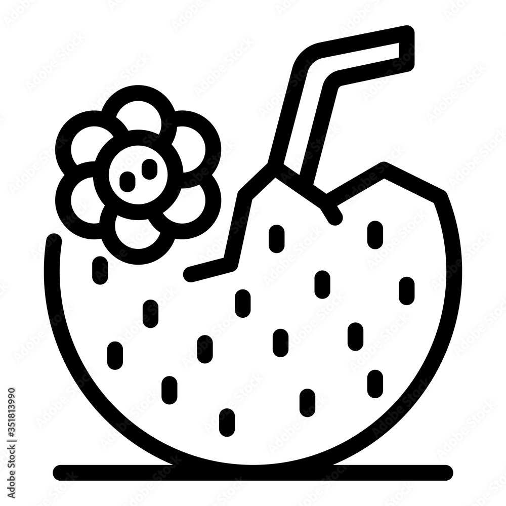 Obraz premium Coconut with a straw icon. Outline coconut with a straw vector icon for web design isolated on white background