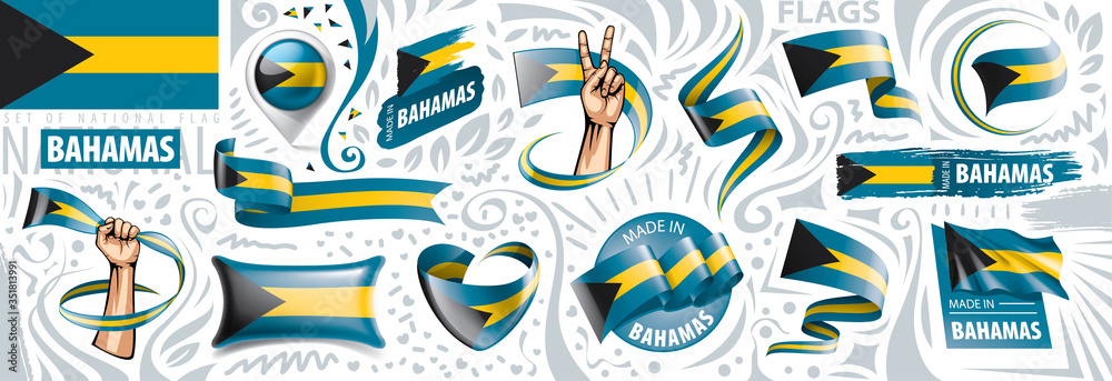 Vector set of the national flag of Bahamas in various creative designs