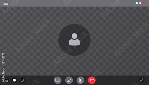 Video chat interface, user web video call window. Concept of social remote media, remote communication, video content.