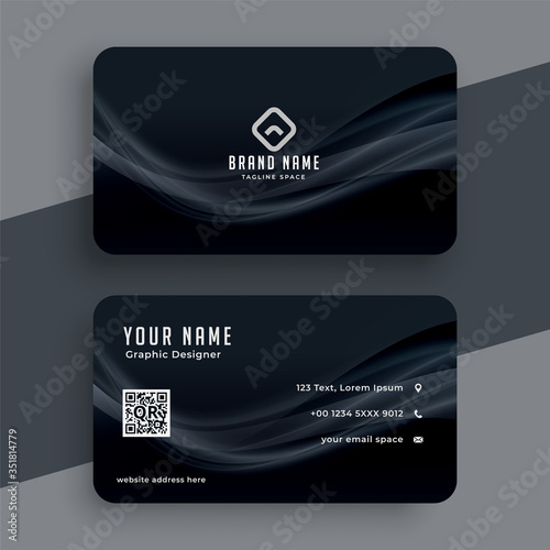 dark business card with wavy lines design