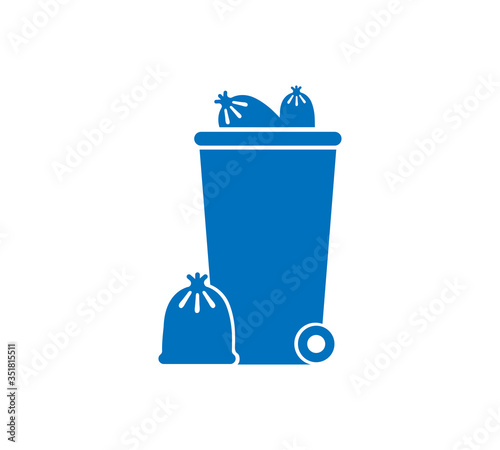 Full dustbin icon, wheelie bin and waste icon black isolated on white background, clip art of dustbin garbage full, trash bin flat for infographics, illustration draw of dumpster recycle bin simple