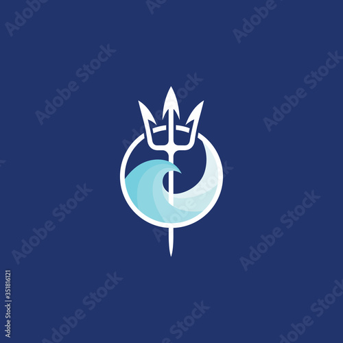 Neptune trident logo and sea wave