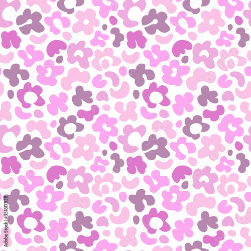Cute seamless pattern with abstract geometric decorative doodle pink flowers on white background. Creative vector texture design for wrapping paper, art and fabric print, wallpaper, greeting cards.