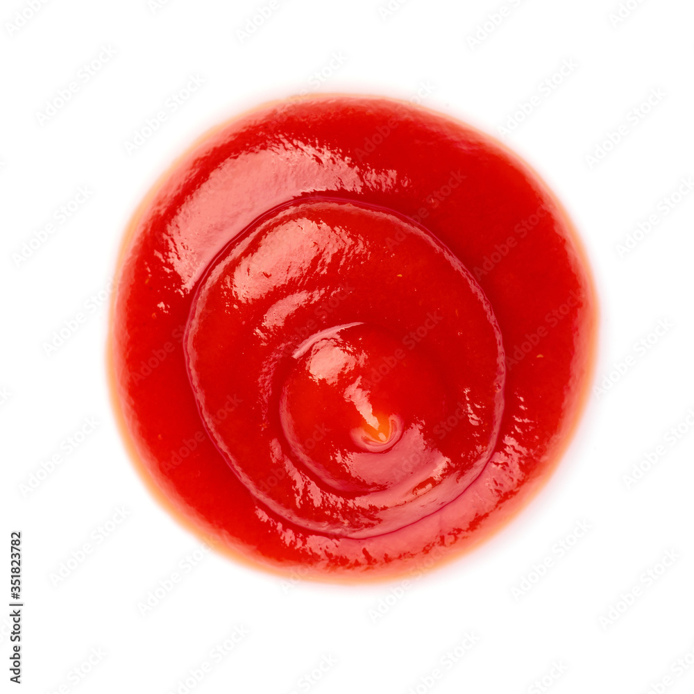 Red ketchup tomato sauce closeup isolated on white background