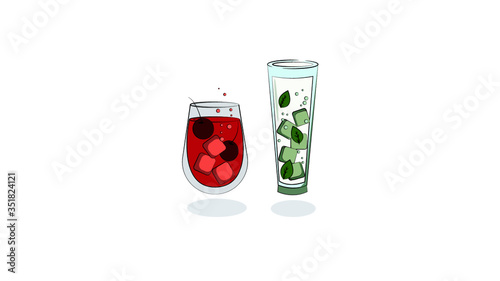 glass of red wine mojito cocktail bar cherry mint ice