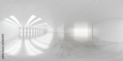 Spherical 360 degrees panorama projection, panorama in interior empty room in modern office building 3d rendering illustration