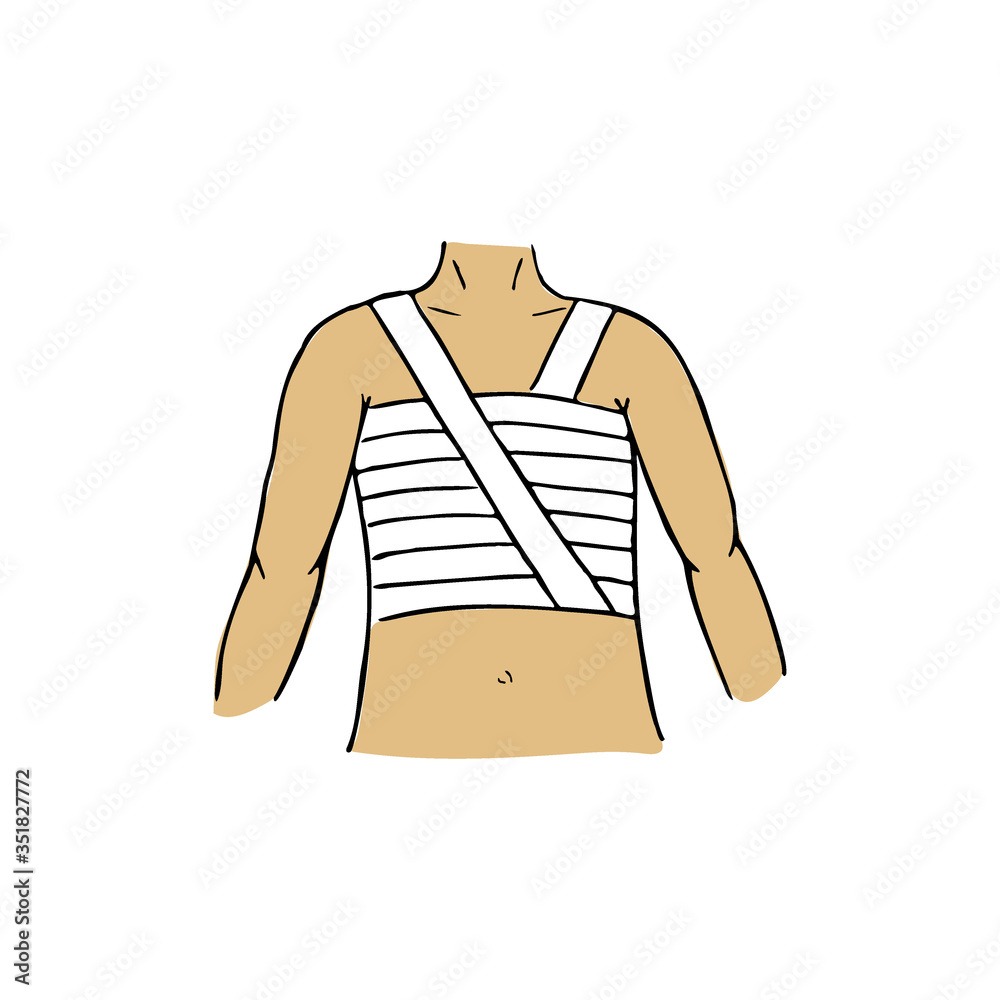 Spiral chest bandage, first aid medical emergency. Vector hand drawn