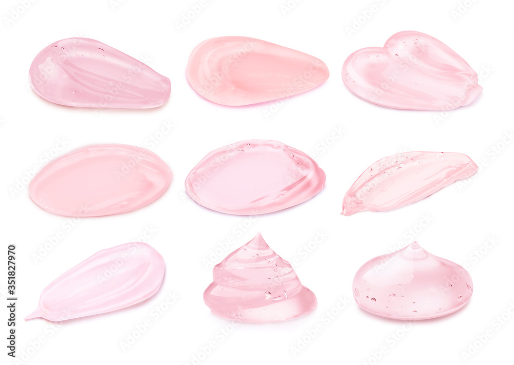 Set with samples of cosmetic gel on white background Set with samples of cosmetic gel on white background