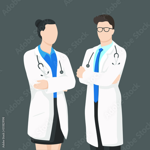 Doctors in modern flat style, nurse, pharmacist, simple medical concept isolated on white background.