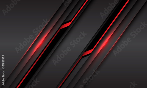 Abstract red line light black cyber slash on grey metallic design modern futuristic technology background vector illustration.