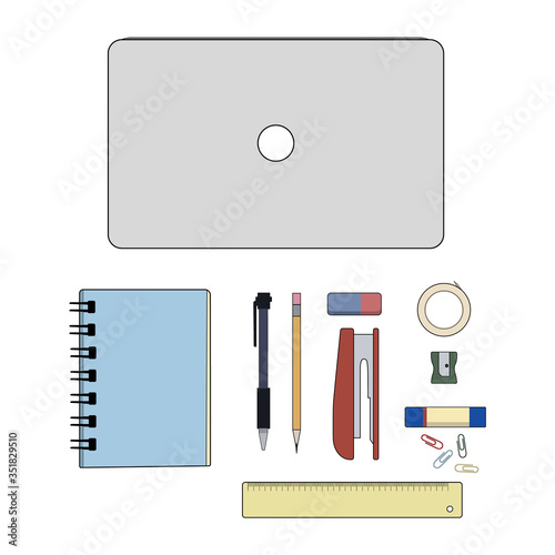 Vector Illustration of laptop and stationery 