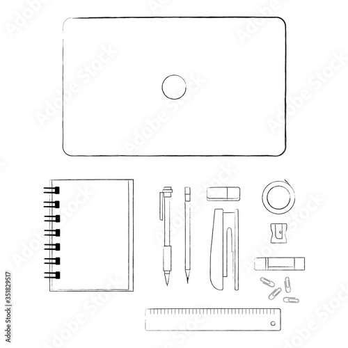 Vector Illustration of laptop and stationery 