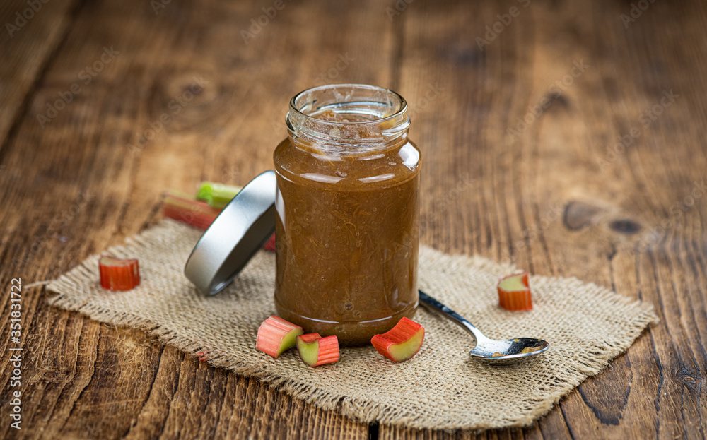 Homemade Rhubarb Jam (close up; selective focus)