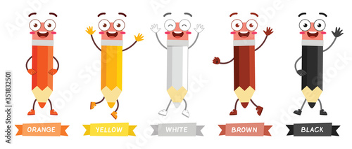 happy cute character mascot pencil with many colors